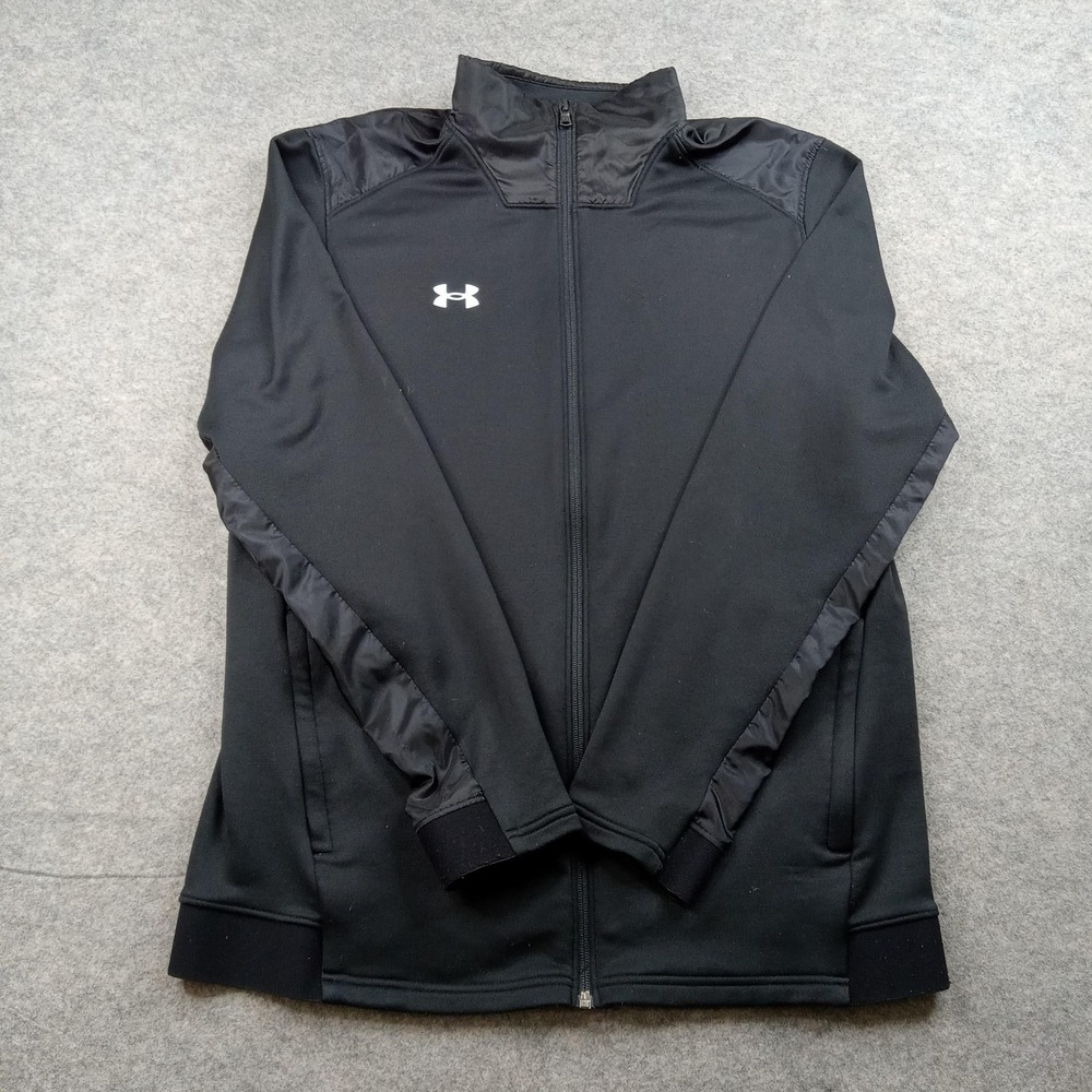 Under Armour Jacket Mens Large Black Full Zip Track Loose Fit Athletic Training